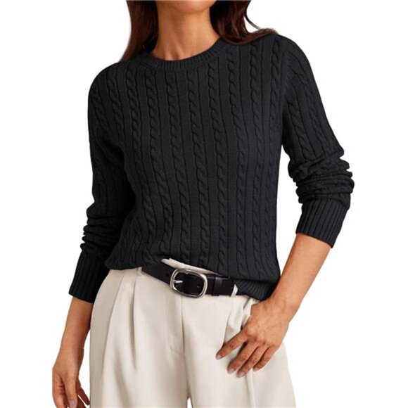 Cable Knit Sweater Womens Soft Pullover Lightweight Ladies Business